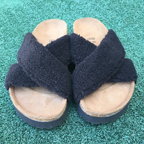 NWT Birkenstock Papilliio Daytona Platform Sandal Faux Shearling Black 38 - Picture 6 of 14